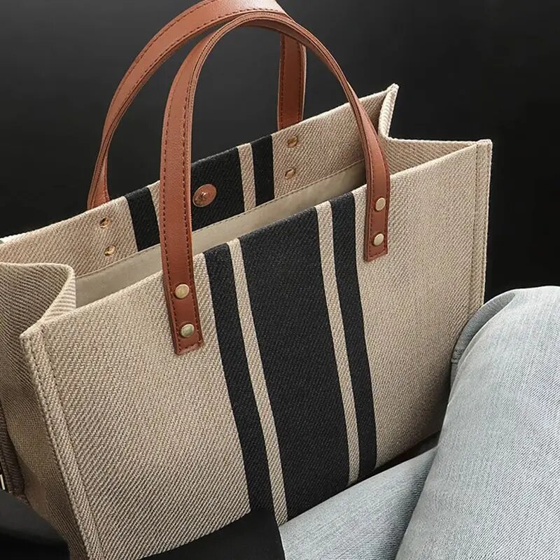 Linen Bag Bulk - Lässige Leinwand Streifen muster große Kapazität